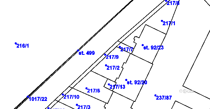 Parcela st. 217/9 v KÚ Sudkov, Katastrální mapa