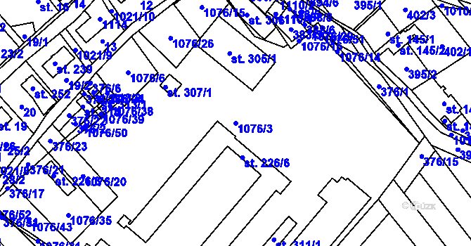 Parcela st. 1076/3 v KÚ Sudkov, Katastrální mapa
