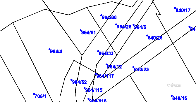 Parcela st. 964/33 v KÚ Sudkov, Katastrální mapa