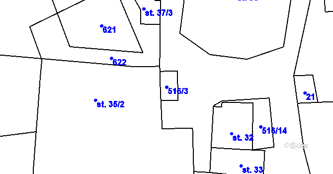 Parcela st. 516/3 v KÚ Sudoměř, Katastrální mapa