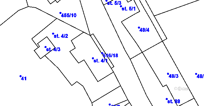 Parcela st. 516/18 v KÚ Sudoměř, Katastrální mapa