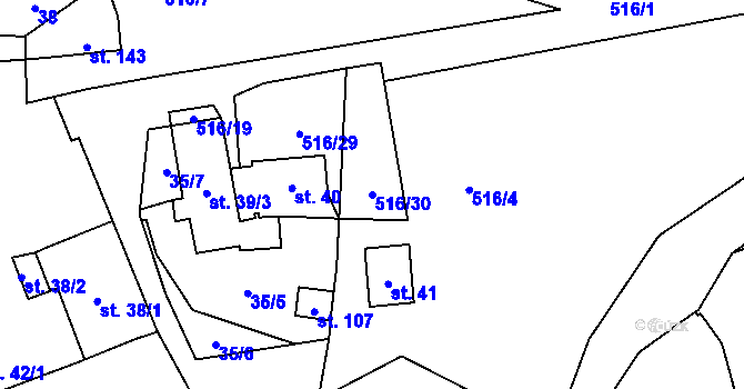 Parcela st. 516/30 v KÚ Sudoměř, Katastrální mapa