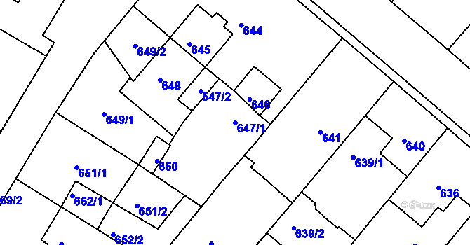 Parcela st. 647/1 v KÚ Sudoměřice, Katastrální mapa