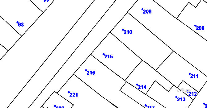 Parcela st. 215 v KÚ Sudoměřice, Katastrální mapa