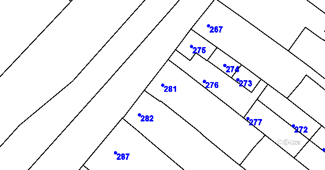 Parcela st. 281 v KÚ Sudoměřice, Katastrální mapa