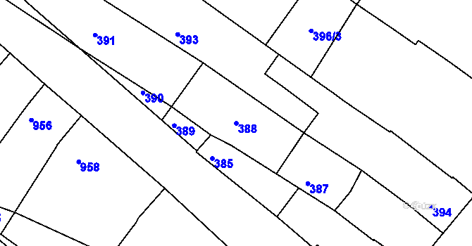 Parcela st. 388 v KÚ Sudoměřice, Katastrální mapa