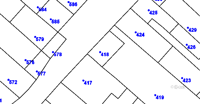 Parcela st. 418 v KÚ Sudoměřice, Katastrální mapa
