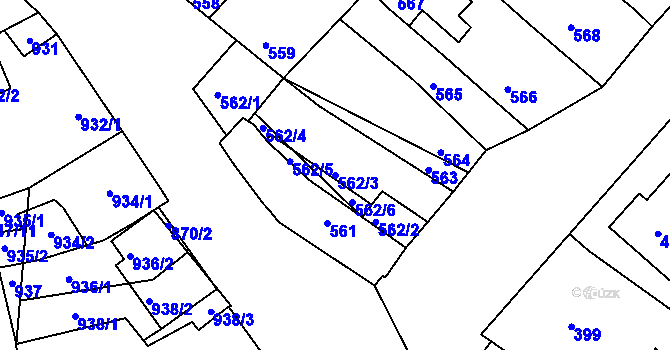Parcela st. 562/3 v KÚ Sudoměřice, Katastrální mapa