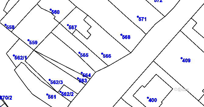 Parcela st. 566 v KÚ Sudoměřice, Katastrální mapa