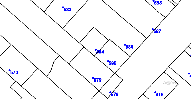 Parcela st. 584 v KÚ Sudoměřice, Katastrální mapa