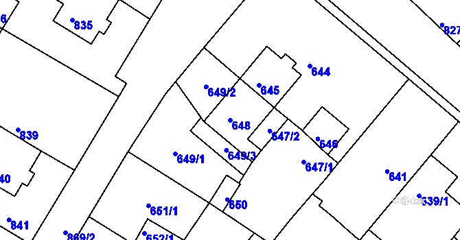 Parcela st. 648 v KÚ Sudoměřice, Katastrální mapa