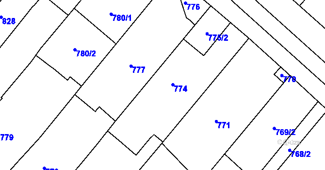 Parcela st. 775 v KÚ Sudoměřice, Katastrální mapa