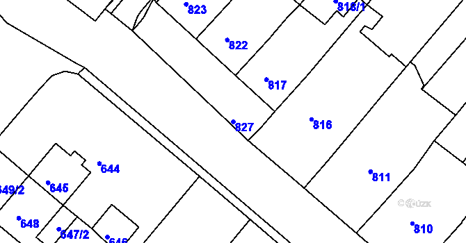 Parcela st. 827 v KÚ Sudoměřice, Katastrální mapa