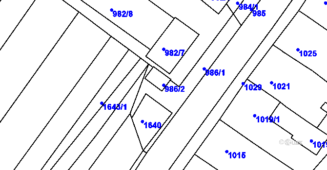 Parcela st. 986/2 v KÚ Sudoměřice, Katastrální mapa