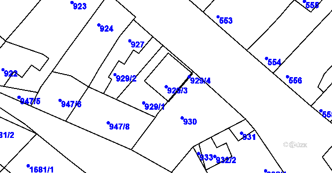 Parcela st. 929/3 v KÚ Sudoměřice, Katastrální mapa