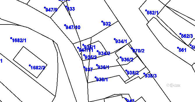 Parcela st. 934/2 v KÚ Sudoměřice, Katastrální mapa
