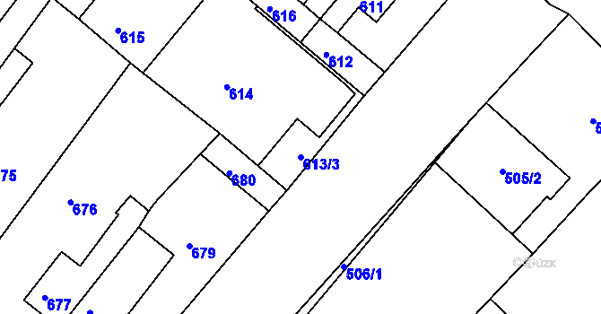 Parcela st. 613/3 v KÚ Sudoměřice, Katastrální mapa