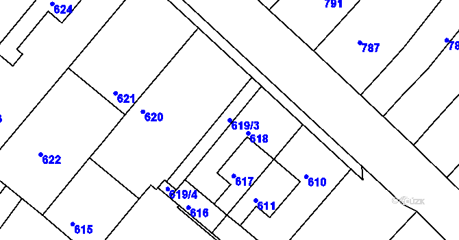 Parcela st. 619/3 v KÚ Sudoměřice, Katastrální mapa