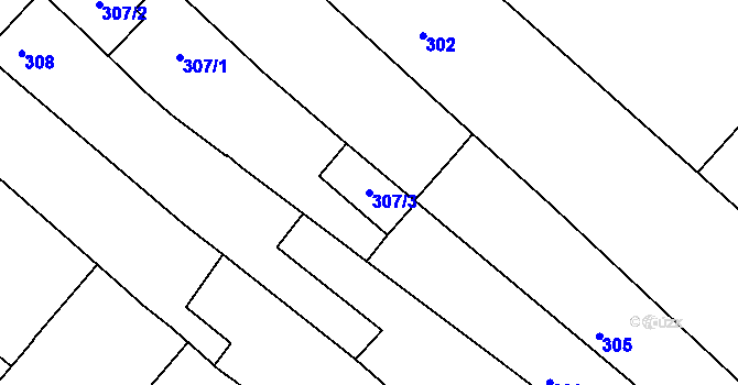 Parcela st. 307/3 v KÚ Sudoměřice, Katastrální mapa