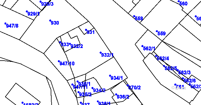 Parcela st. 932/1 v KÚ Sudoměřice, Katastrální mapa