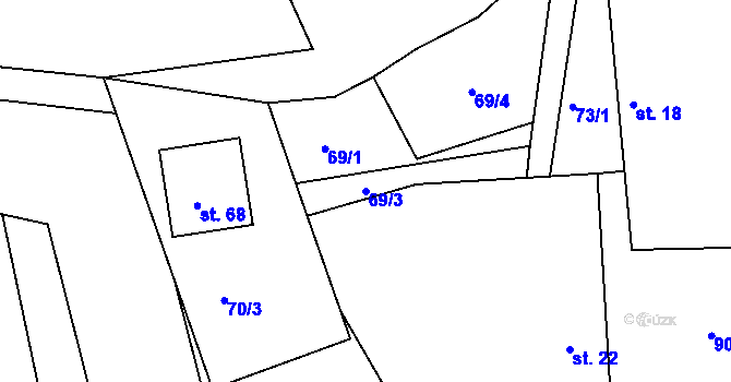 Parcela st. 69/3 v KÚ Bechyňská Smoleč, Katastrální mapa