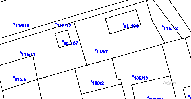 Parcela st. 115/7 v KÚ Bechyňská Smoleč, Katastrální mapa
