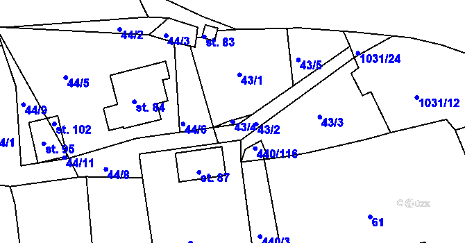 Parcela st. 43/4 v KÚ Bechyňská Smoleč, Katastrální mapa