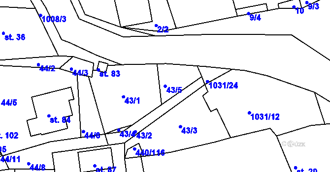 Parcela st. 43/5 v KÚ Bechyňská Smoleč, Katastrální mapa