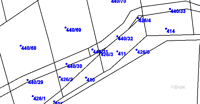 Parcela st. 426/3 v KÚ Bechyňská Smoleč, Katastrální mapa