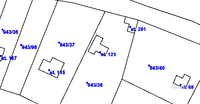 Parcela st. 121 v KÚ Bežerovice, Katastrální mapa