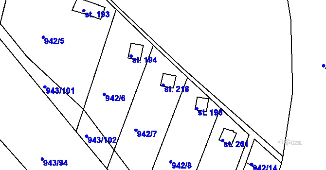Parcela st. 218 v KÚ Bežerovice, Katastrální mapa
