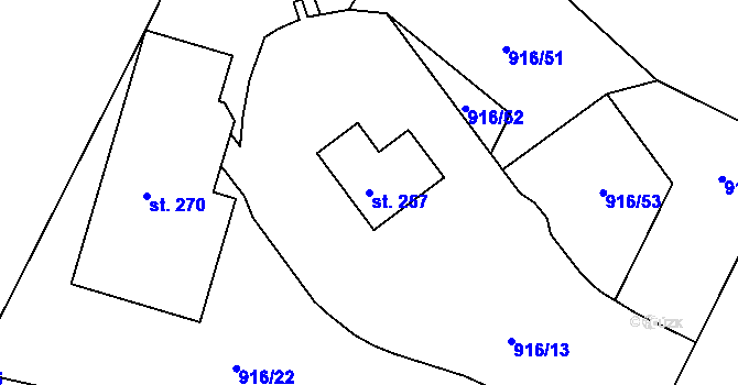 Parcela st. 257 v KÚ Bežerovice, Katastrální mapa