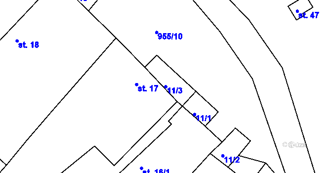 Parcela st. 11/3 v KÚ Bežerovice, Katastrální mapa