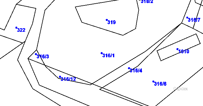 Parcela st. 316/1 v KÚ Bežerovice, Katastrální mapa