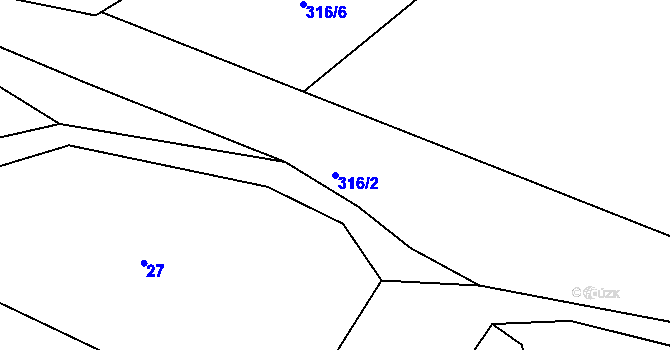 Parcela st. 316/2 v KÚ Bežerovice, Katastrální mapa