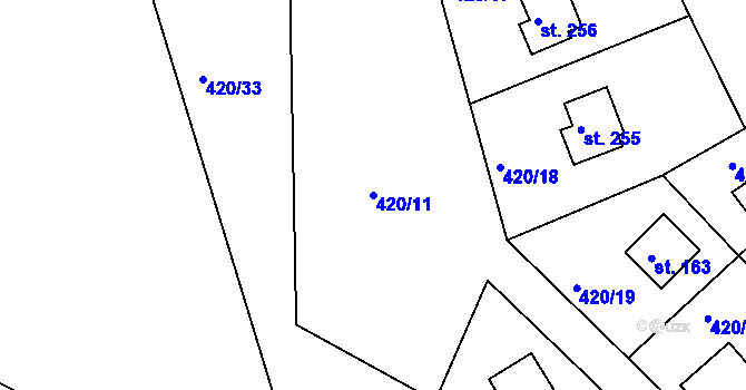 Parcela st. 420/11 v KÚ Bežerovice, Katastrální mapa