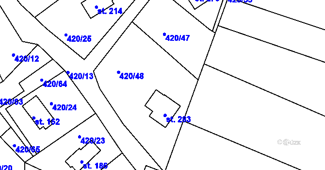 Parcela st. 420/49 v KÚ Bežerovice, Katastrální mapa