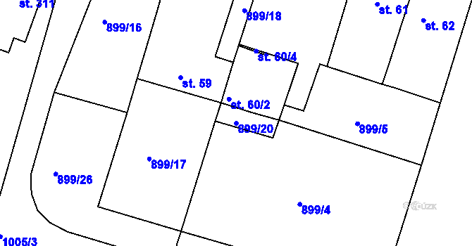 Parcela st. 899/20 v KÚ Bežerovice, Katastrální mapa