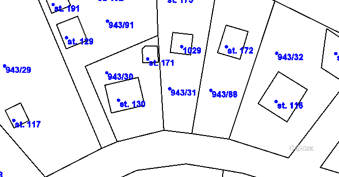 Parcela st. 943/31 v KÚ Bežerovice, Katastrální mapa