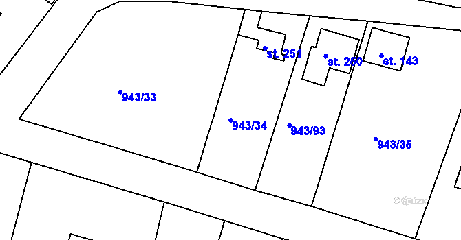 Parcela st. 943/34 v KÚ Bežerovice, Katastrální mapa