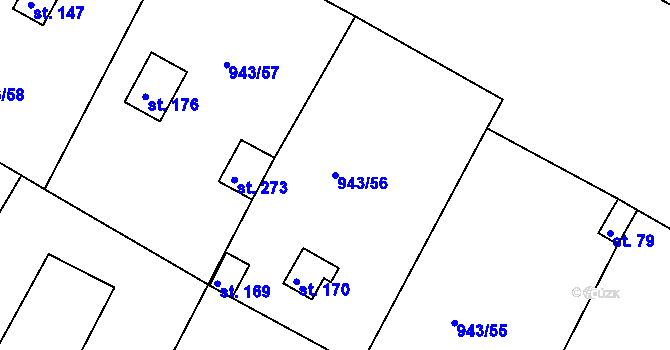 Parcela st. 943/56 v KÚ Bežerovice, Katastrální mapa