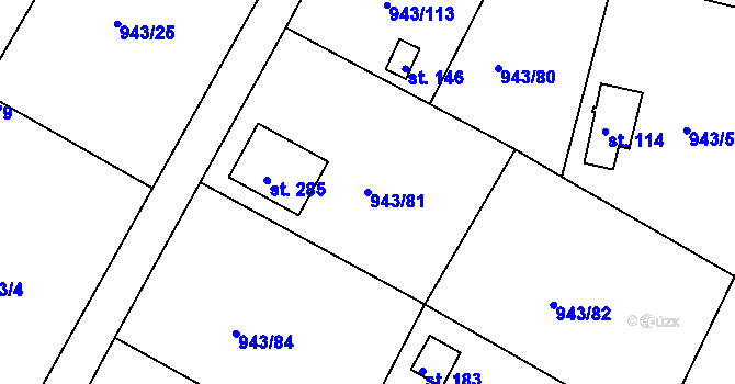 Parcela st. 943/81 v KÚ Bežerovice, Katastrální mapa