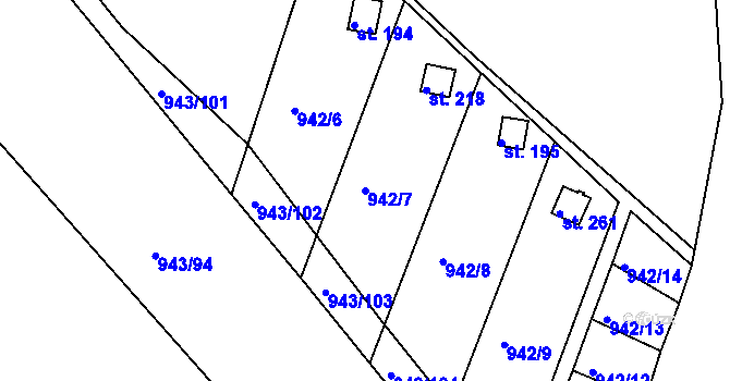 Parcela st. 942/7 v KÚ Bežerovice, Katastrální mapa