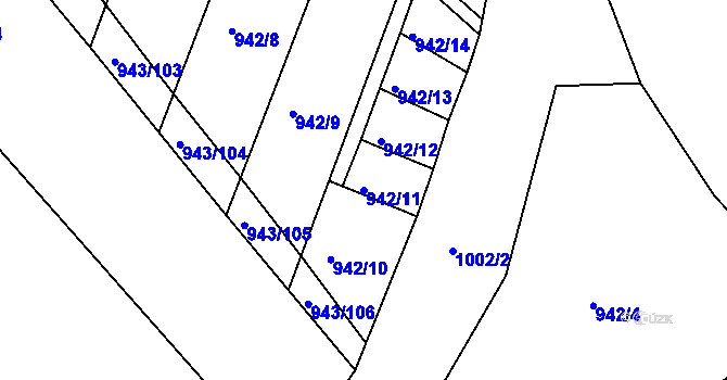 Parcela st. 942/11 v KÚ Bežerovice, Katastrální mapa