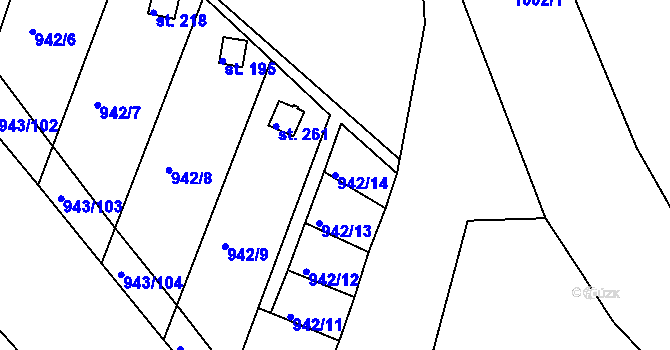 Parcela st. 942/14 v KÚ Bežerovice, Katastrální mapa
