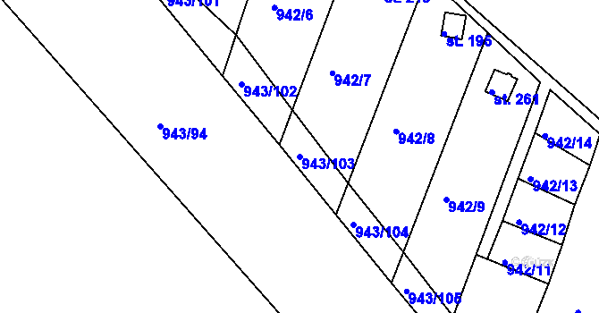 Parcela st. 943/103 v KÚ Bežerovice, Katastrální mapa