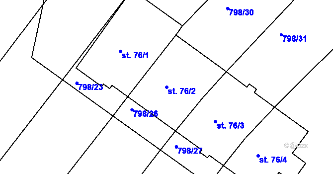 Parcela st. 76/2 v KÚ Bežerovice, Katastrální mapa