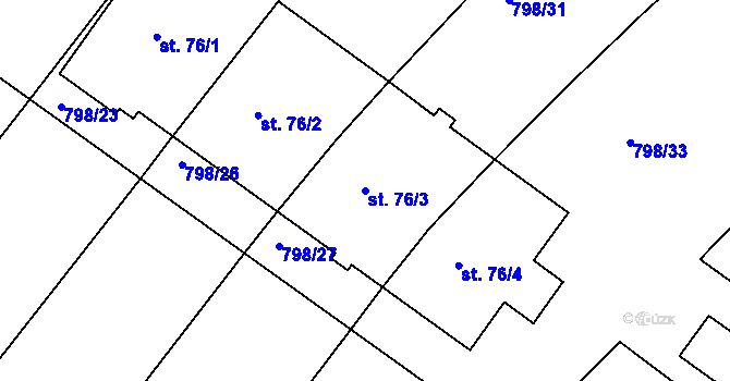 Parcela st. 76/3 v KÚ Bežerovice, Katastrální mapa