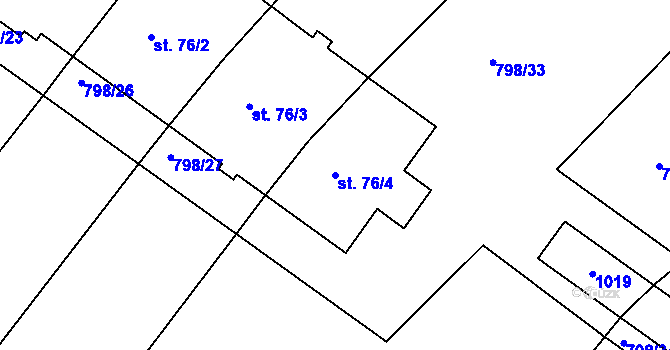 Parcela st. 76/4 v KÚ Bežerovice, Katastrální mapa