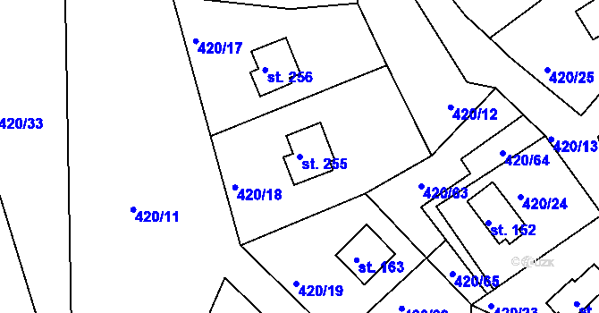 Parcela st. 255 v KÚ Bežerovice, Katastrální mapa